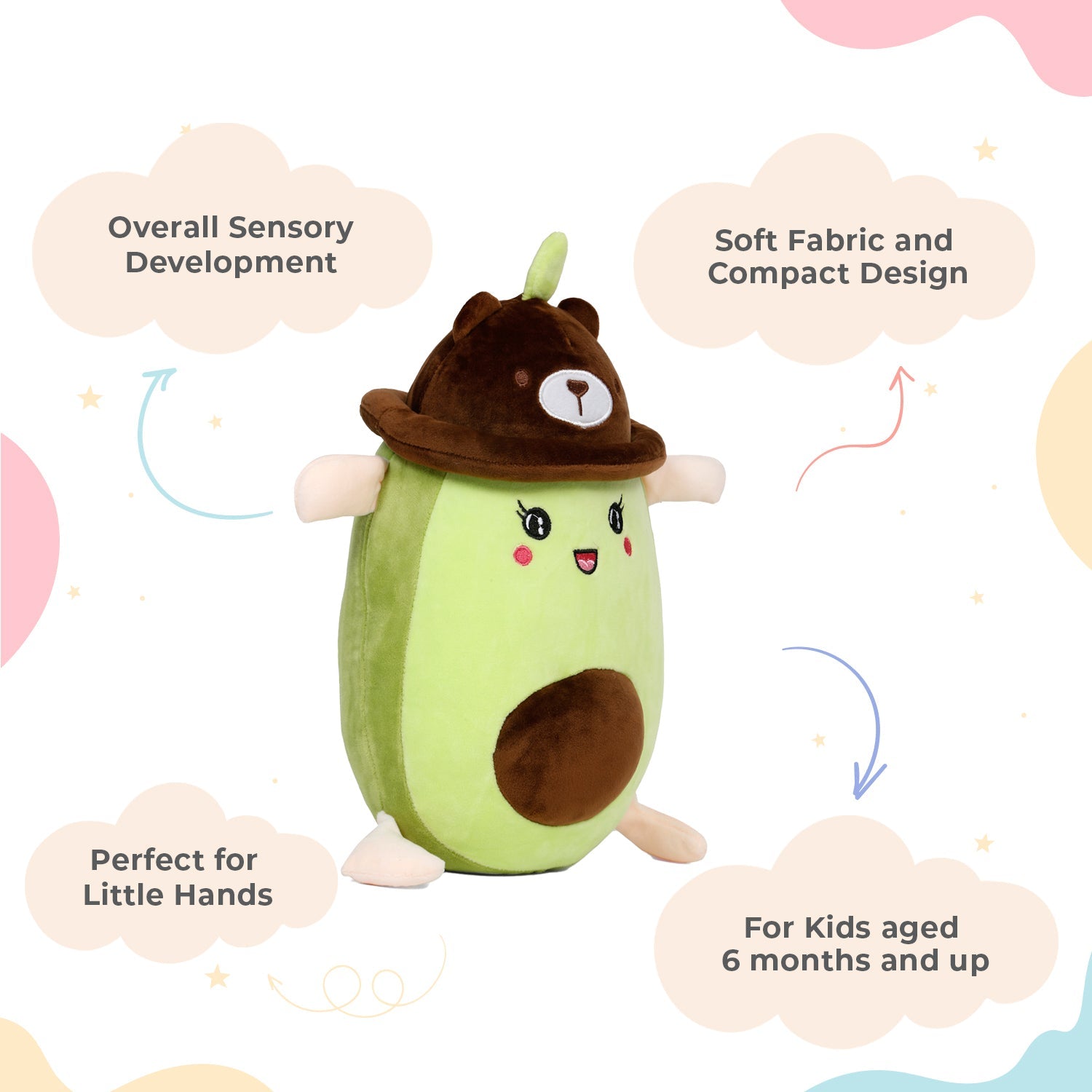 LITTLE GINNIE Avocado Soft Toy for Kids - Brown | Returned & Birthday Gift for Baby - LG - AVOCADO - BRN - ST