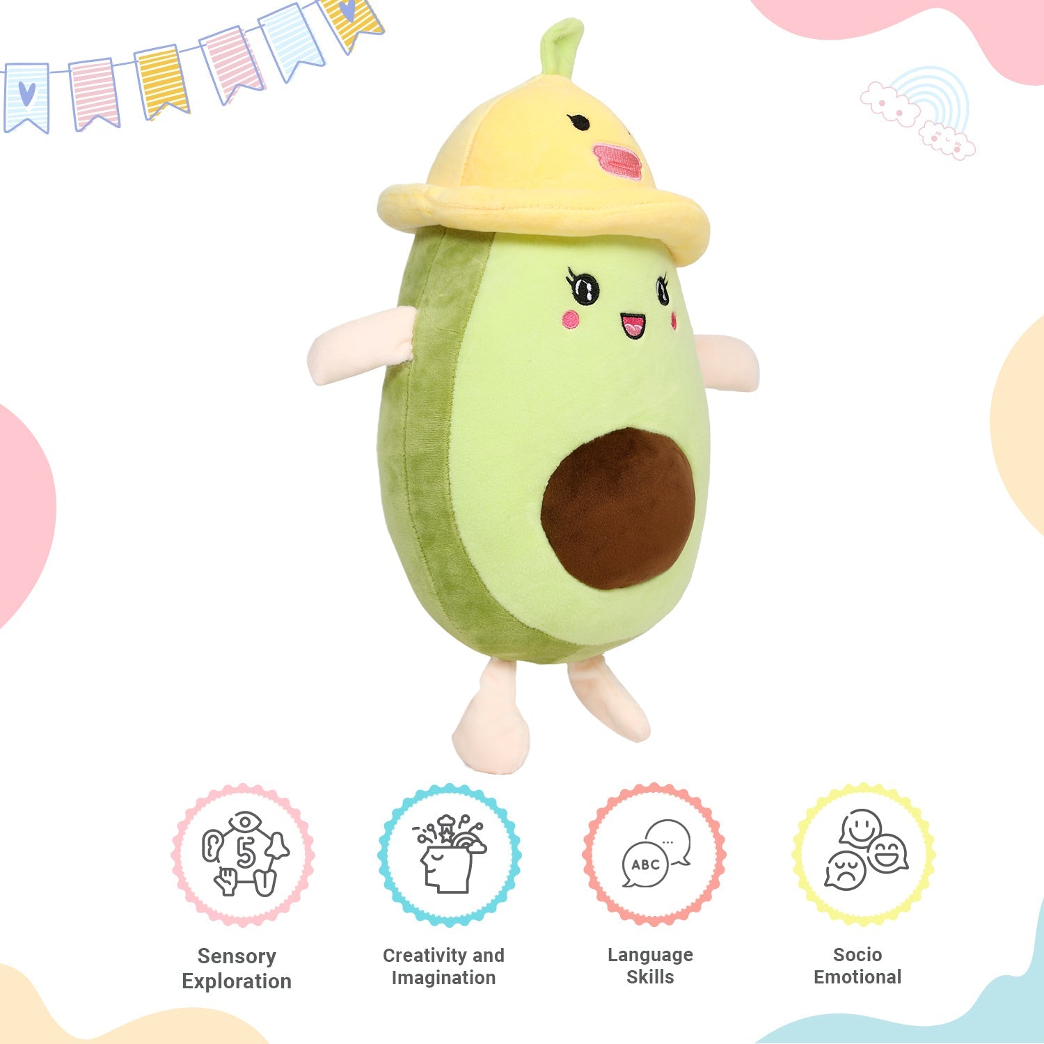 LITTLE GINNIE Avocado Soft Toy for Kids - Yellow | Returned & Birthday Gift for Baby - LG - AVOCADO - YLW - ST
