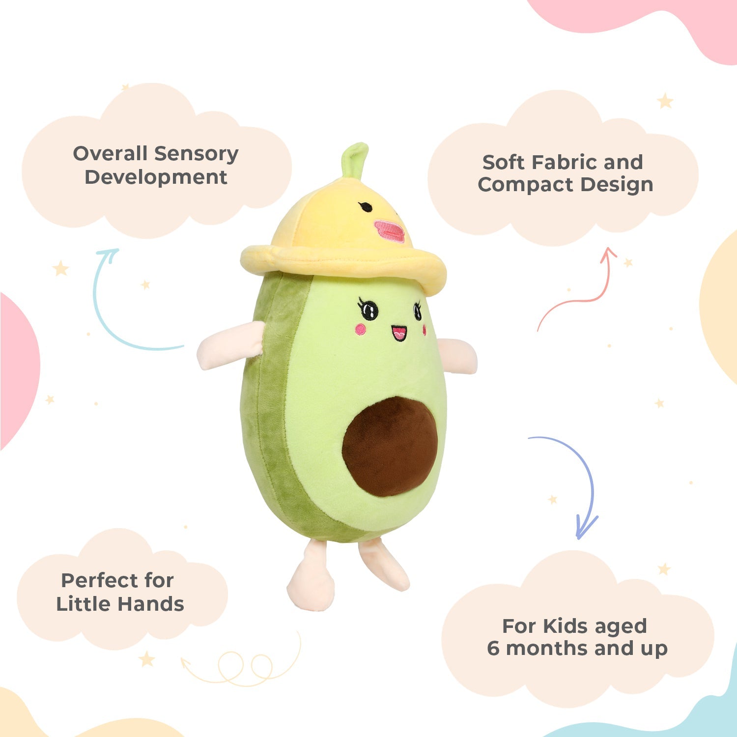 LITTLE GINNIE Avocado Soft Toy for Kids - Yellow | Returned & Birthday Gift for Baby - LG - AVOCADO - YLW - ST