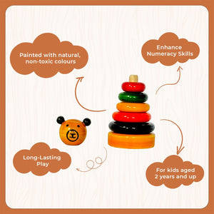 Little Ginnie Bear Stacker - Educational Wooden Stacking Toy for Kids with Non - Toxic Paints | Ideal for Ages 2+ Years - LG - CP - BERSTC - 01