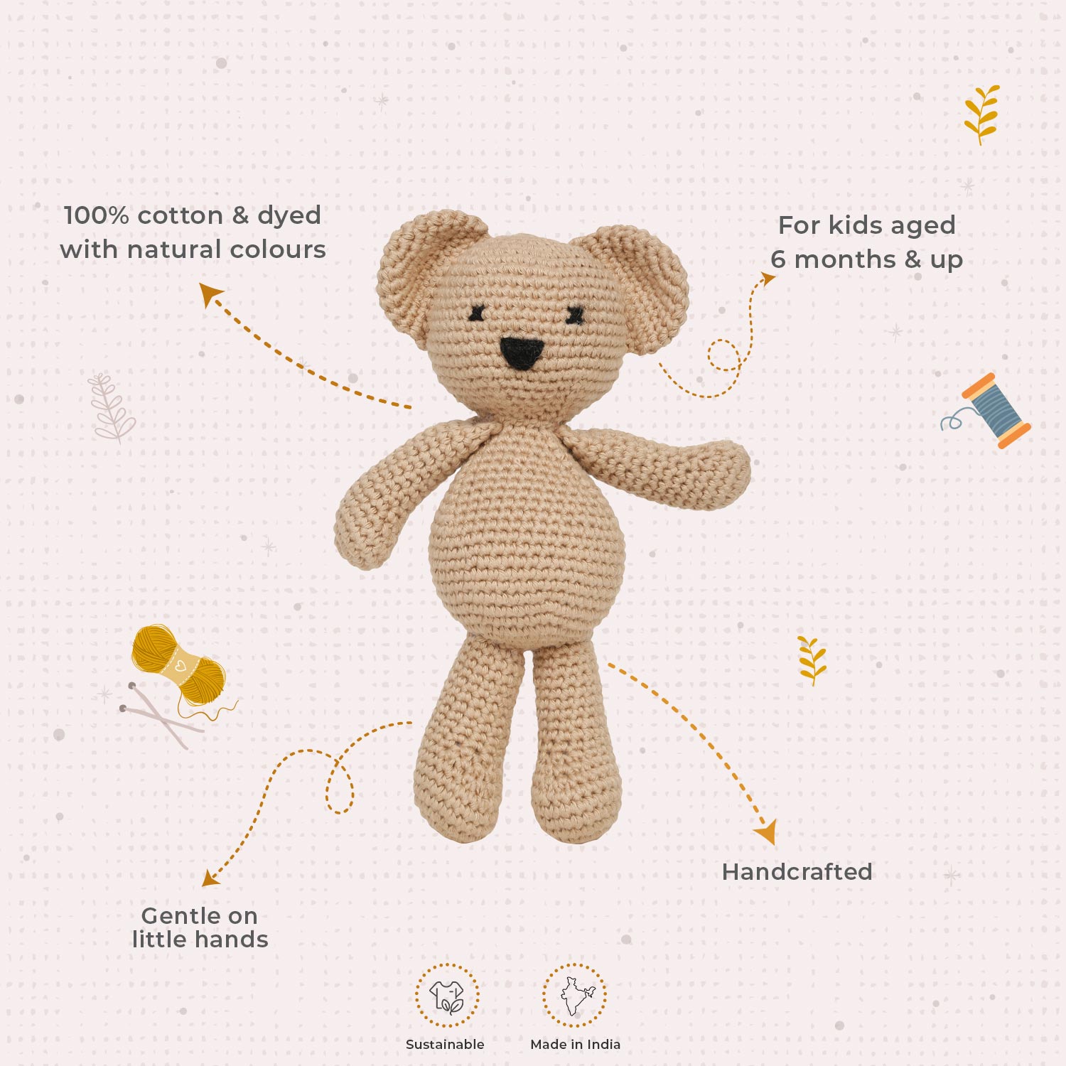 Little Ginnie Crochet Bear Soft Toy - AMYH - BEAR - 001