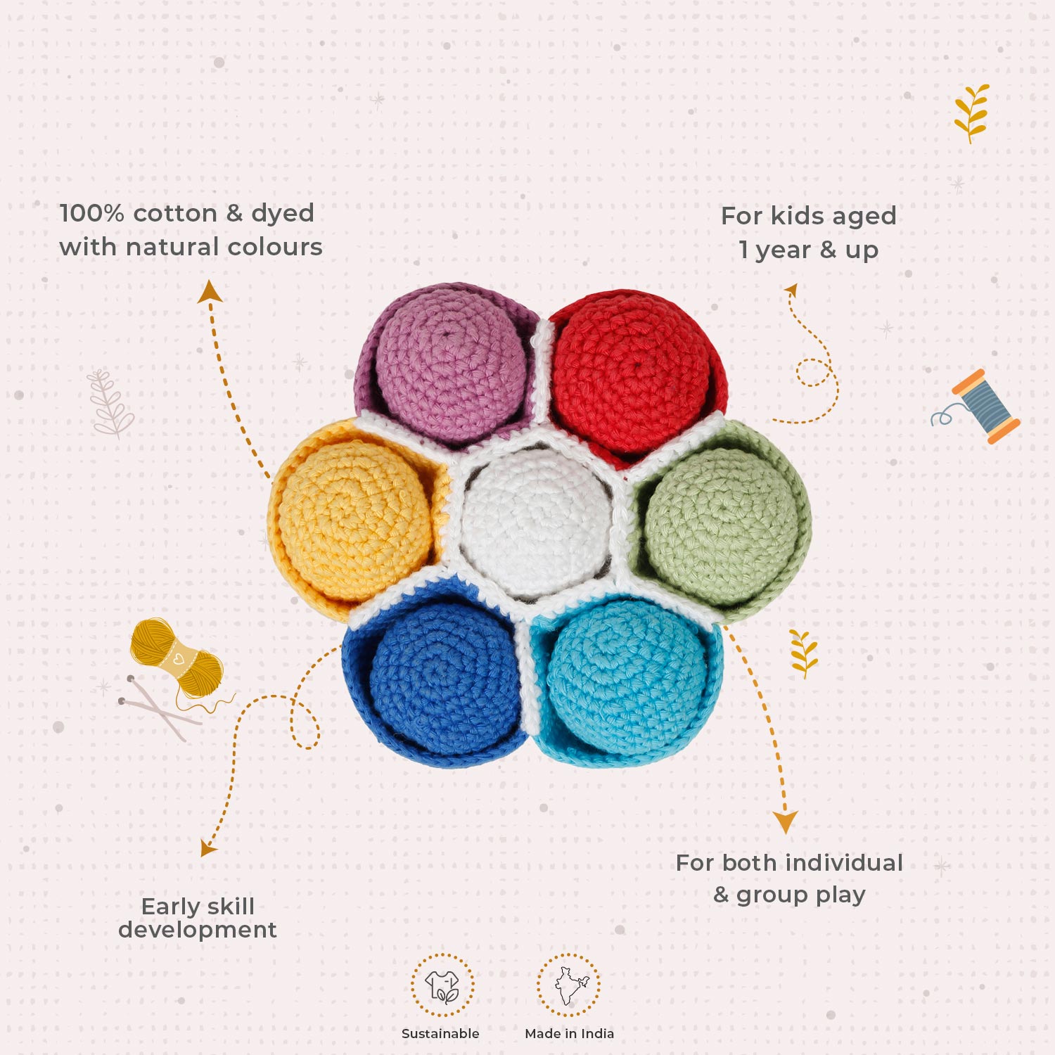 Little Ginnie Crochet Soft Rattle Ball Game, Rattle Toys for 1+ Years up Babies - AMYH - BALL - GAME - 002