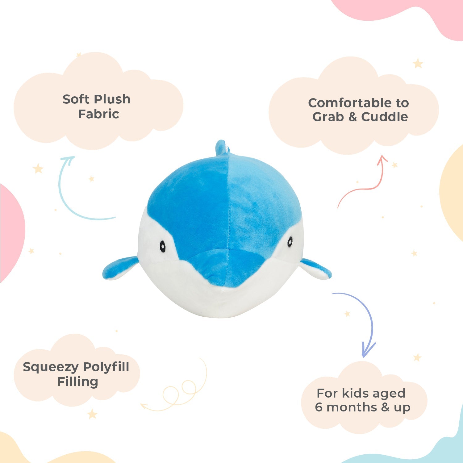 LITTLE GINNIE Dolphin Soft Toys - Blue | Plush Toy for Kids 6 Months+| Returned & Birthday Gift for Baby - LG - DOLPHIN - BLU - ST
