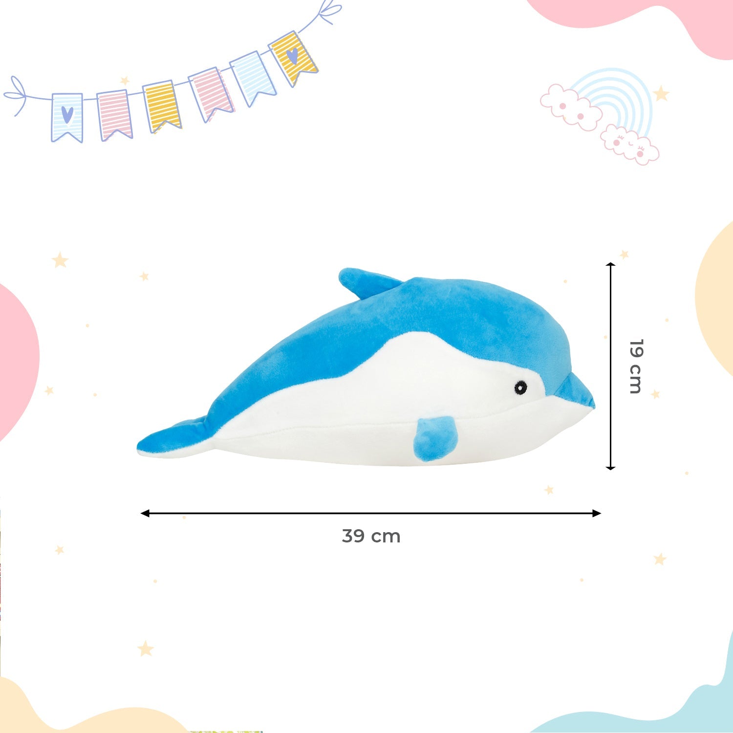 LITTLE GINNIE Dolphin Soft Toys - Blue | Plush Toy for Kids 6 Months+| Returned & Birthday Gift for Baby - LG - DOLPHIN - BLU - ST