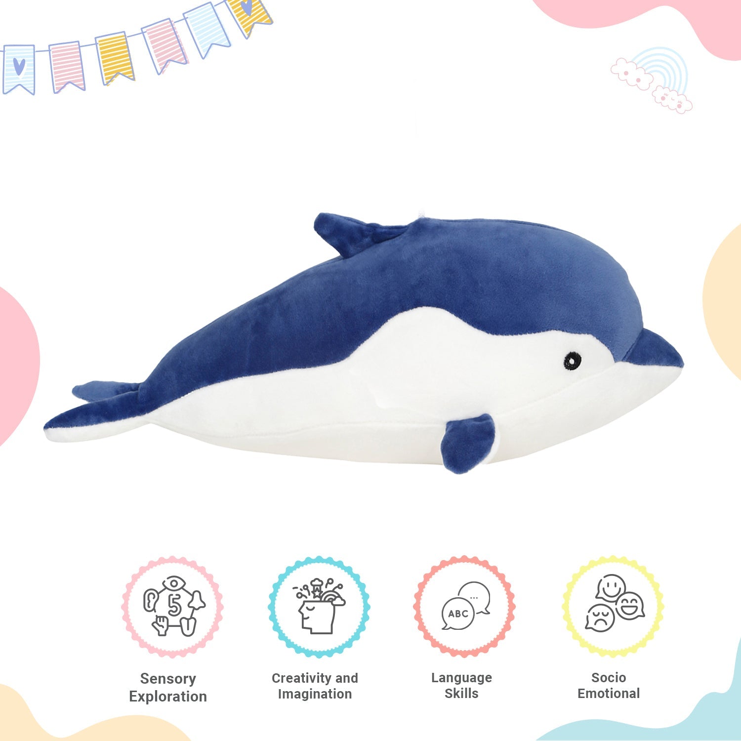 LITTLE GINNIE Dolphin Soft Toys - Dark Blue | Plush Toy for Kids 6 Months+| Returned & Birthday Gift for Baby - LG - DOLPHIN - DBLU - ST