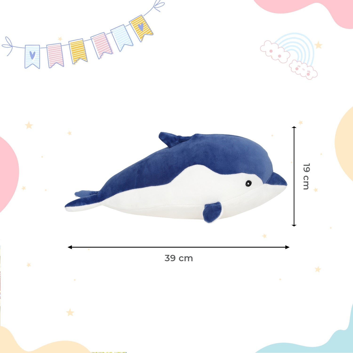 LITTLE GINNIE Dolphin Soft Toys - Dark Blue | Plush Toy for Kids 6 Months+| Returned & Birthday Gift for Baby - LG - DOLPHIN - DBLU - ST