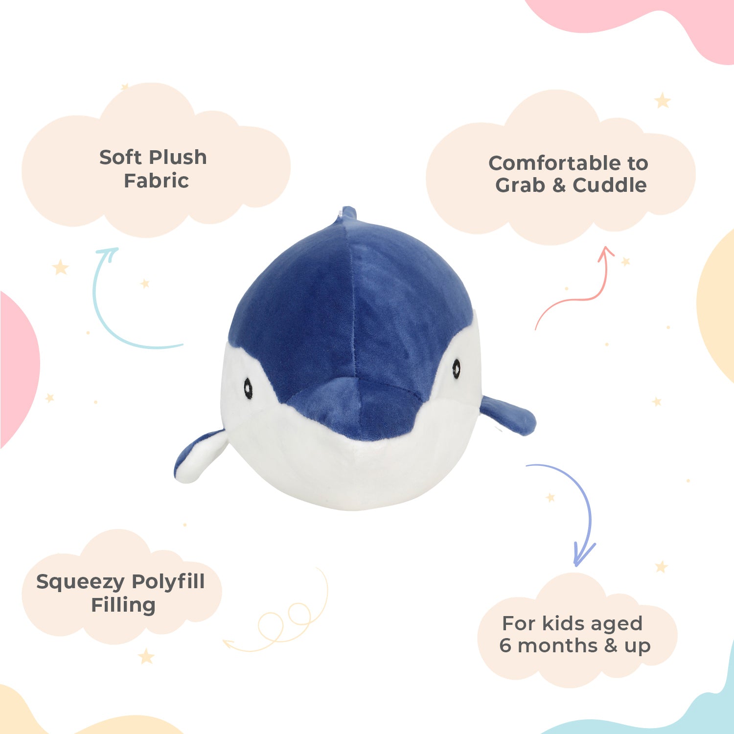 LITTLE GINNIE Dolphin Soft Toys - Dark Blue | Plush Toy for Kids 6 Months+| Returned & Birthday Gift for Baby - LG - DOLPHIN - DBLU - ST