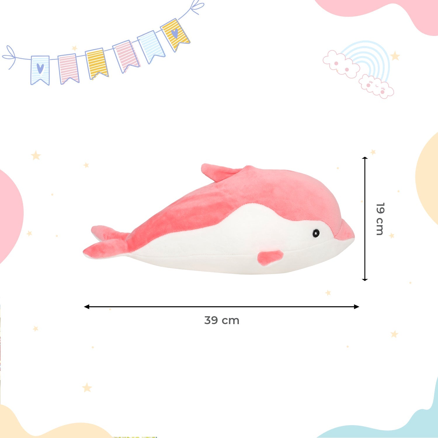 LITTLE GINNIE Dolphin Soft Toys - Pink | Plush Toy for Kids 6 Months+| Returned & Birthday Gift for Baby - LG - DOLPHIN - PNK - ST