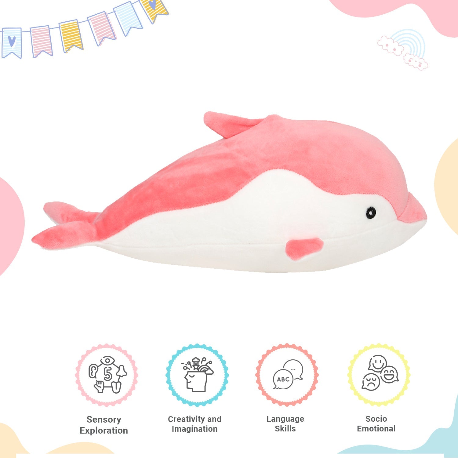 LITTLE GINNIE Dolphin Soft Toys - Pink | Plush Toy for Kids 6 Months+| Returned & Birthday Gift for Baby - LG - DOLPHIN - PNK - ST