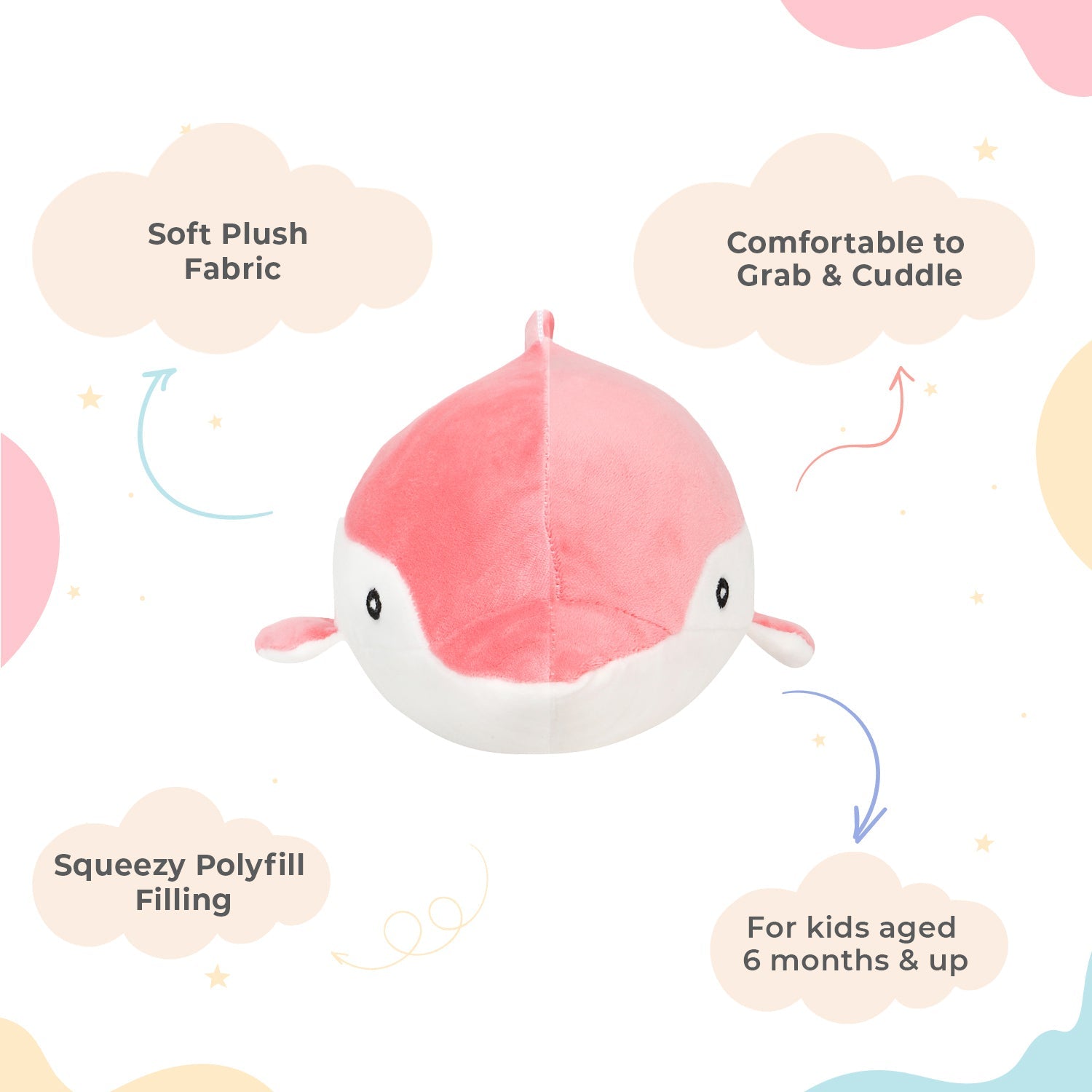 LITTLE GINNIE Dolphin Soft Toys - Pink | Plush Toy for Kids 6 Months+| Returned & Birthday Gift for Baby - LG - DOLPHIN - PNK - ST
