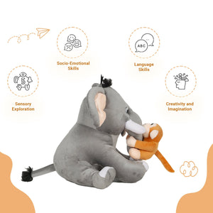 LITTLE Ginnie Elephant Monkey 2 - in - 1 Soft Toy for Kids - Grey & Brown - Plush Toy for Newborn Baby - NK - EL - MON - ST