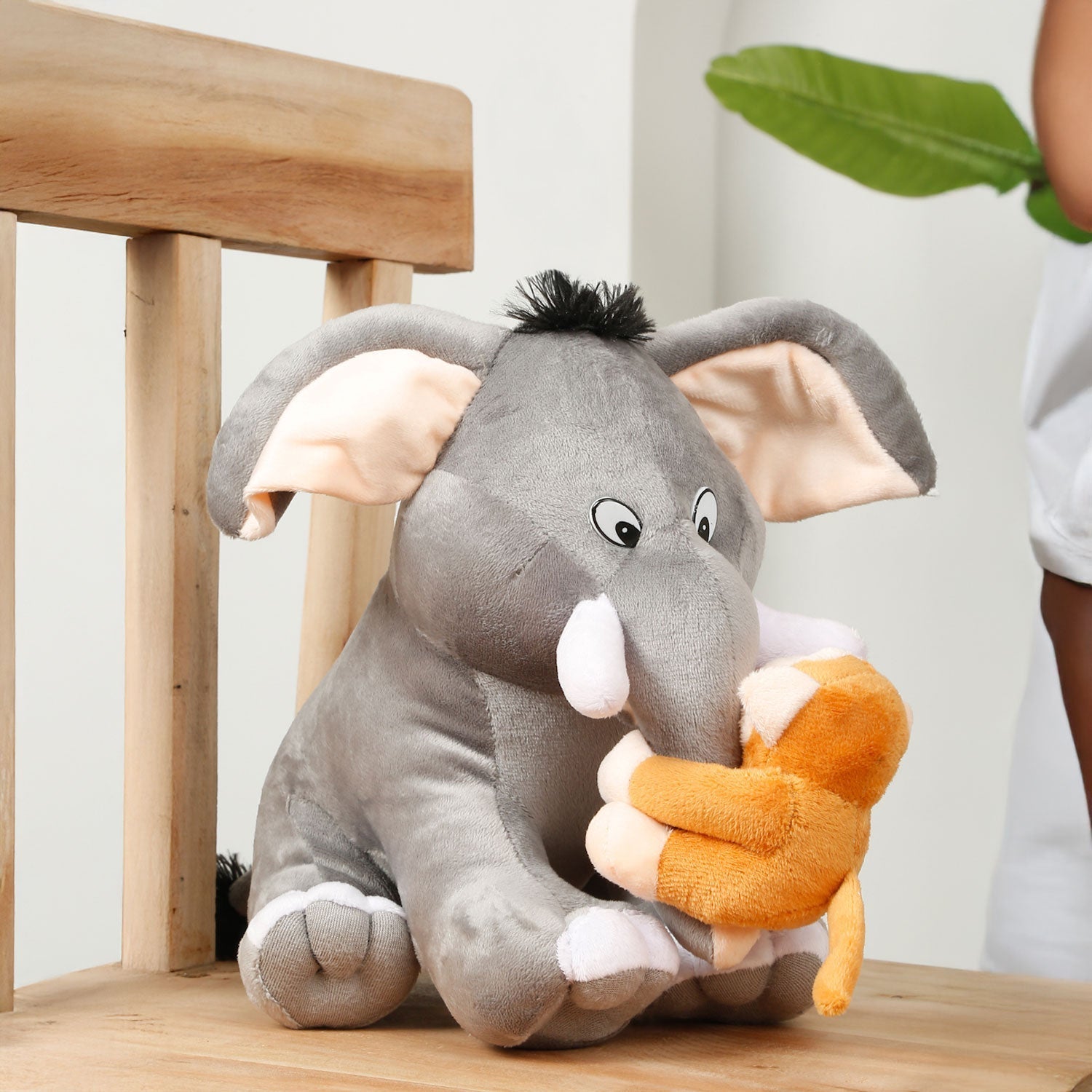 LITTLE Ginnie Elephant Monkey 2 - in - 1 Soft Toy for Kids - Grey & Brown - Plush Toy for Newborn Baby - NK - EL - MON - ST