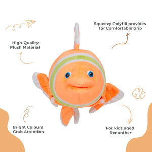 LITTLE GINNIE Fish Soft Toys for Kids - Orange Green, Toy for Babies 6 Months + - NK - FISH - GRN - OR - ST