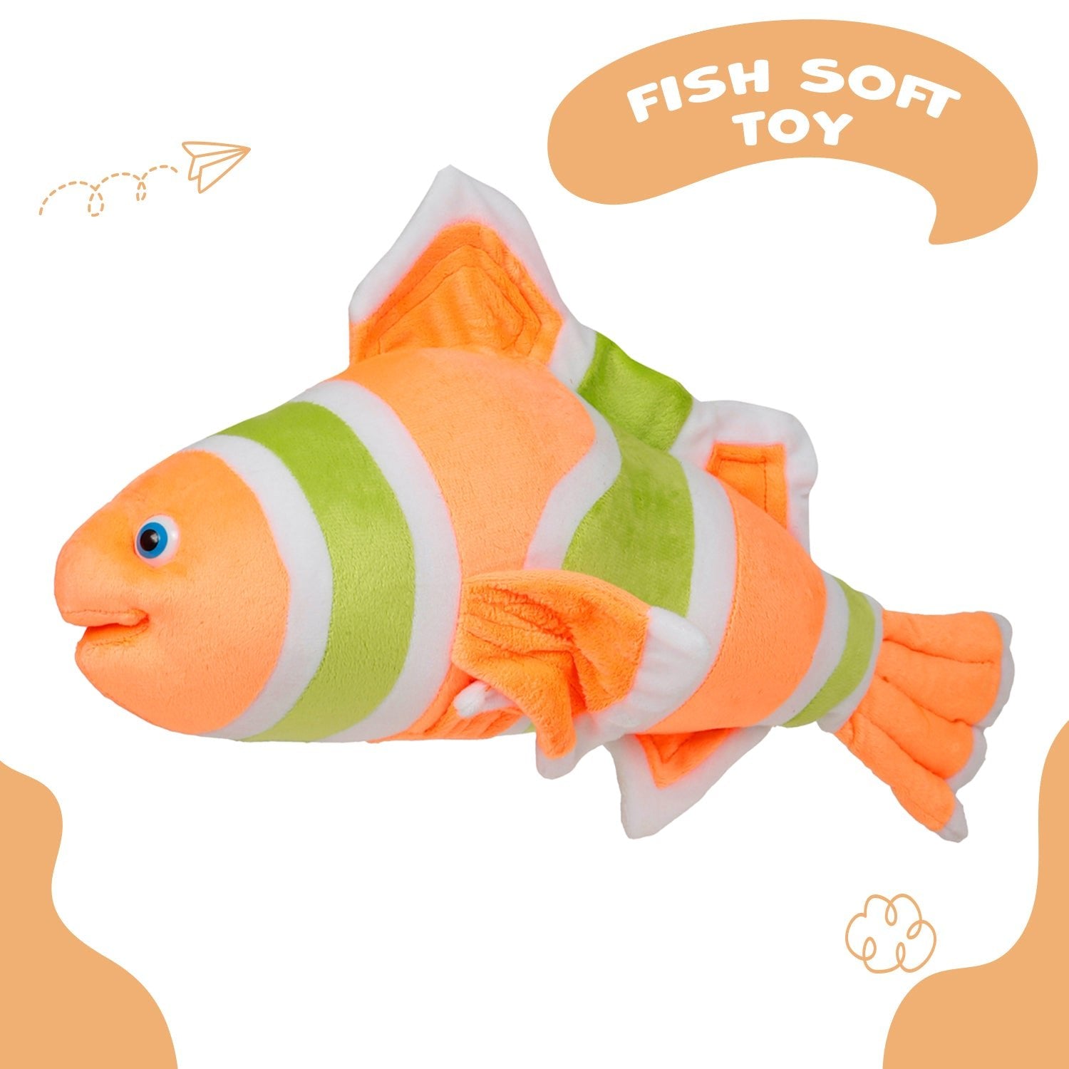 LITTLE GINNIE Fish Soft Toys for Kids - Orange Green, Toy for Babies 6 Months + - NK - FISH - GRN - OR - ST