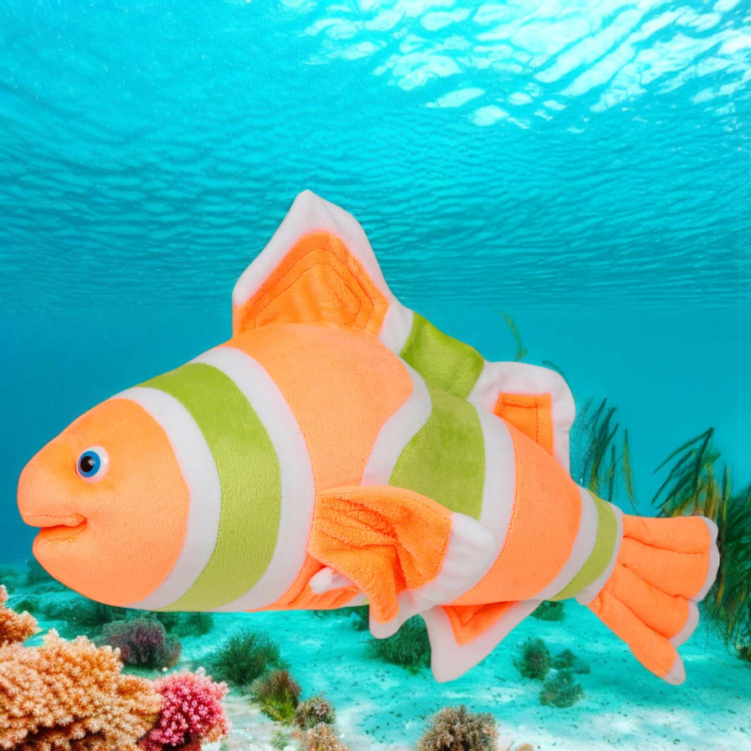 LITTLE GINNIE Fish Soft Toys for Kids - Orange Green, Toy for Babies 6 Months + - NK - FISH - GRN - OR - ST