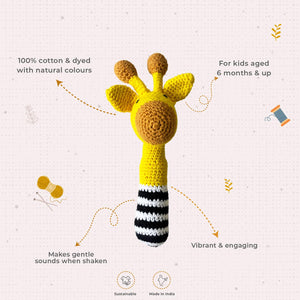 Little Ginnie Giraffe Baby Rattle Toys for New Born Baby 6+ Months - Yellow | Crochet Soft Doll - AMYH - GIRF - RTL - YL - 001