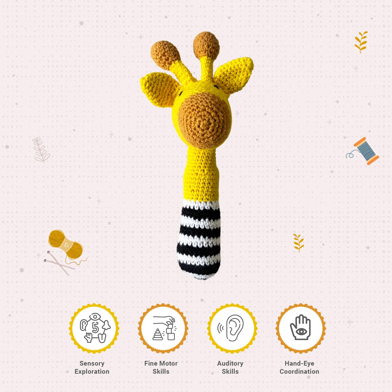 Little Ginnie Giraffe Baby Rattle Toys for New Born Baby 6+ Months - Yellow | Crochet Soft Doll - AMYH - GIRF - RTL - YL - 001