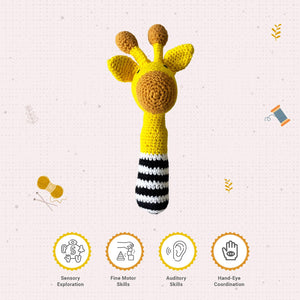 Little Ginnie Giraffe Baby Rattle Toys for New Born Baby 6+ Months - Yellow | Crochet Soft Doll - AMYH - GIRF - RTL - YL - 001