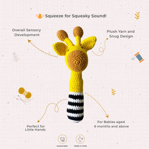 Little Ginnie Giraffe Baby Rattle Toys for New Born Baby 6+ Months - Yellow | Crochet Soft Doll - AMYH - GIRF - RTL - YL - 001