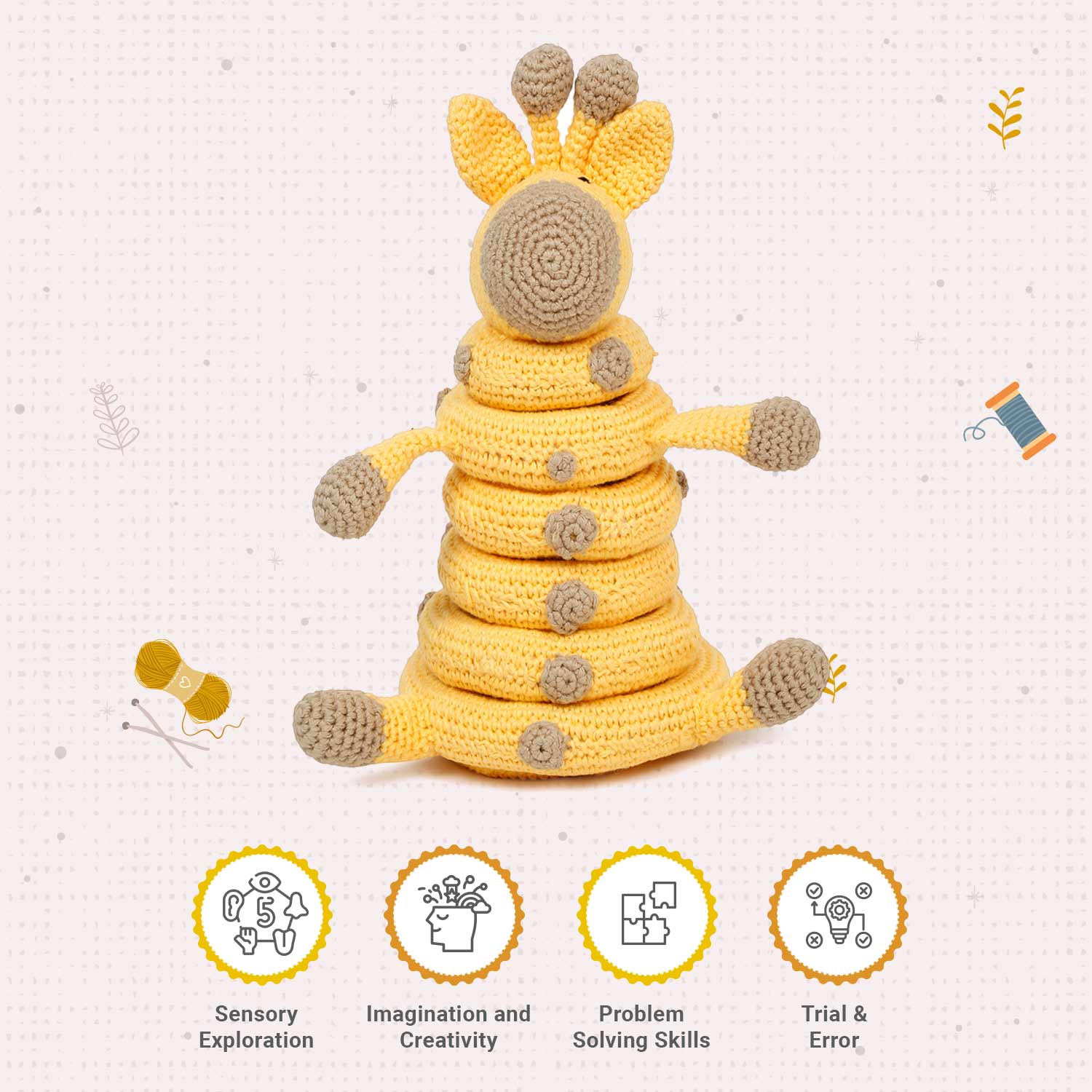 LITTLE Ginnie Giraffe Stacker Crochet Soft Doll - Yellow | 6+ Months up Babies - AMYH - GIRF - STC