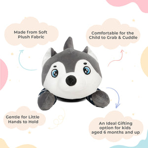 LITTLE GINNIE Husky Dog Soft Toys - Grey | Plush Toy for Kids 6 Months+ | Returned & Birthday Gift for Baby - LG - HUSKY - GRY - ST