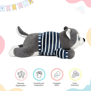 LITTLE GINNIE Husky Dog Soft Toys - Grey | Plush Toy for Kids 6 Months+ | Returned & Birthday Gift for Baby - LG - HUSKY - GRY - ST