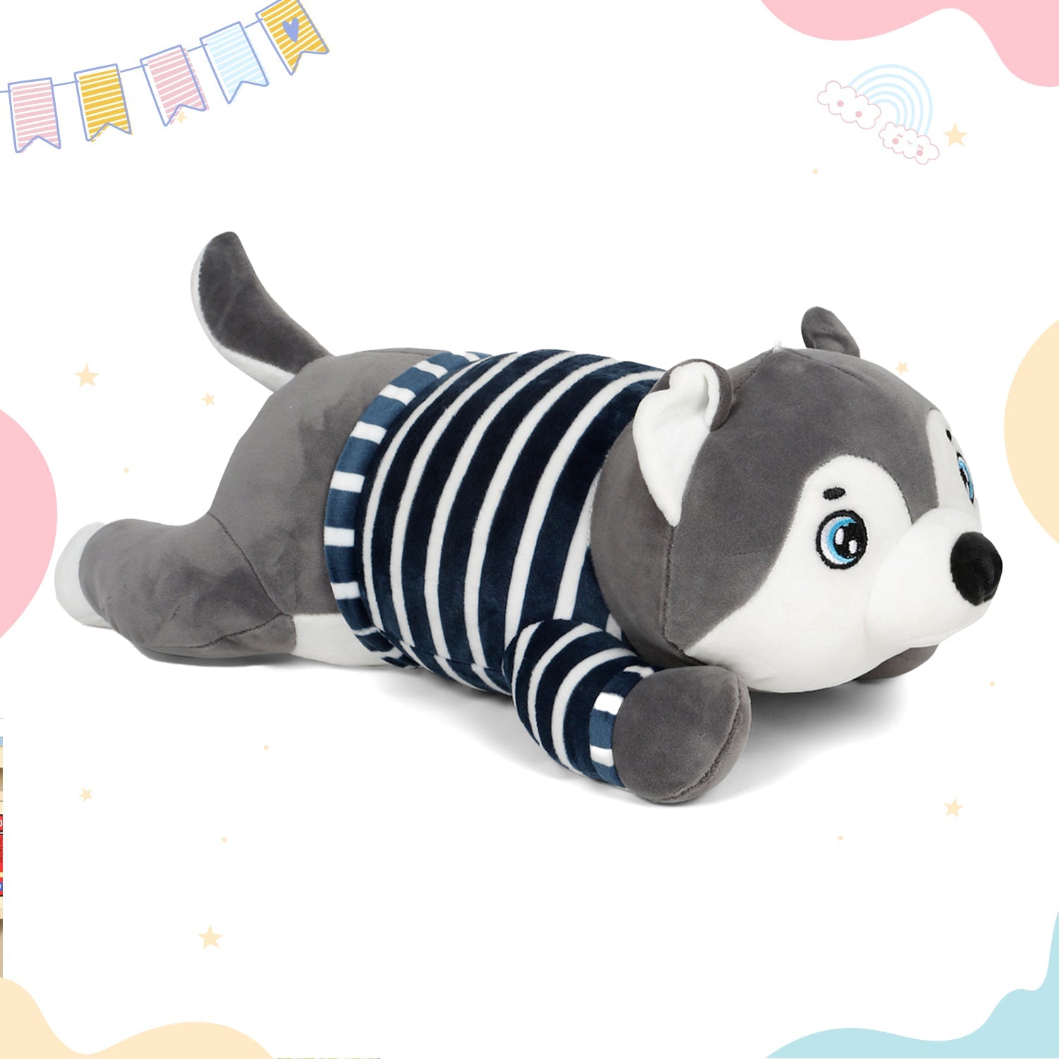 LITTLE GINNIE Husky Dog Soft Toys - Grey | Plush Toy for Kids 6 Months+ | Returned & Birthday Gift for Baby - LG - HUSKY - GRY - ST