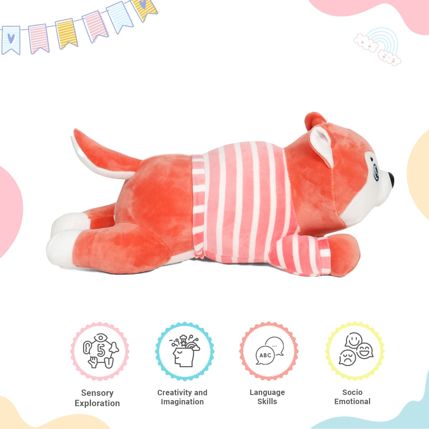 LITTLE GINNIE Husky Dog Soft Toys - Peach | Plush Toy for Kids 6 Months+ | Returned & Birthday Gift for Baby - LG - HUSKY - PEACH - ST