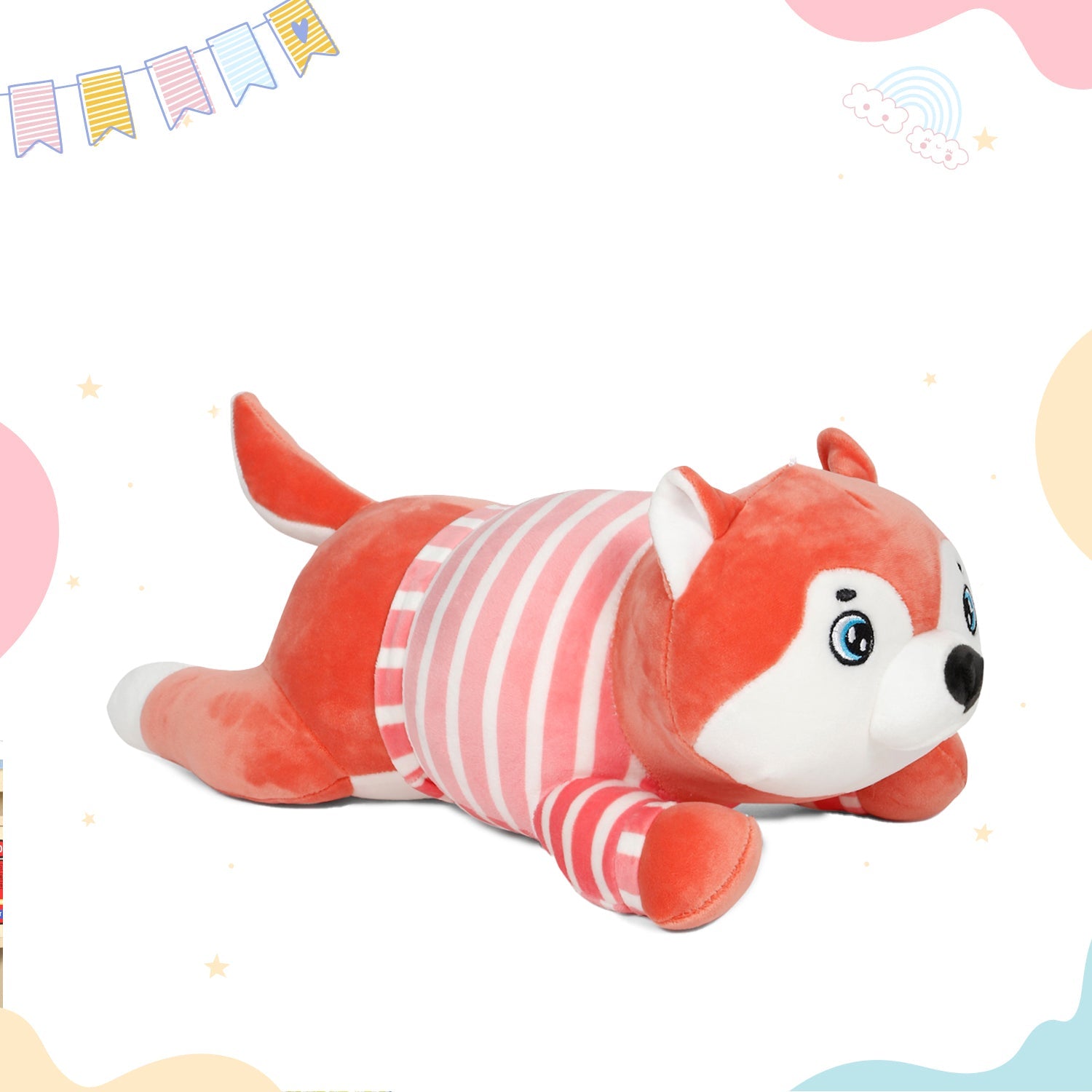 LITTLE GINNIE Husky Dog Soft Toys - Peach | Plush Toy for Kids 6 Months+ | Returned & Birthday Gift for Baby - LG - HUSKY - PEACH - ST