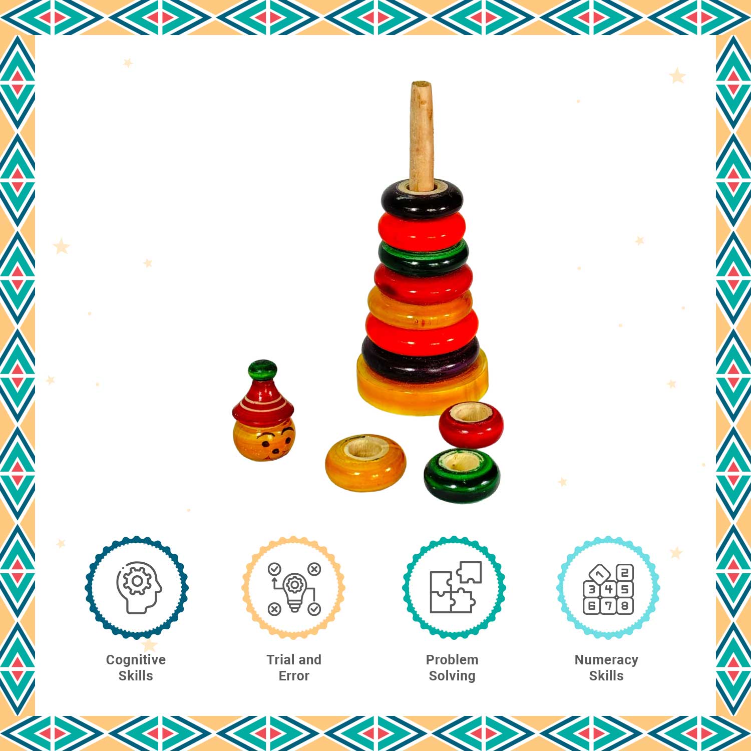 Little Ginnie Joker Stacker - Educational Wooden Stacking Toy for Kids with Non - Toxic Paints | Ideal for Ages 2+ Years - LG - CP - JOKR - 01