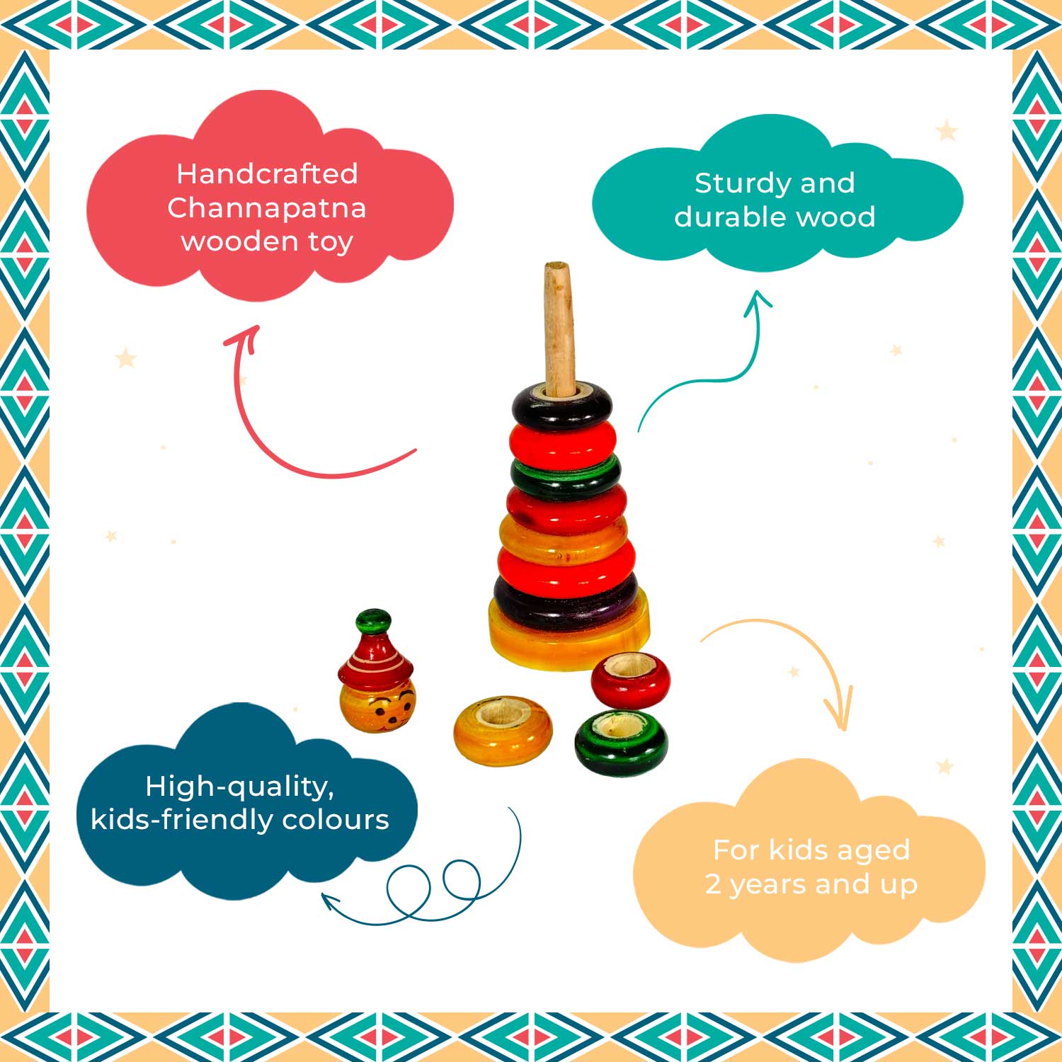 Little Ginnie Joker Stacker - Educational Wooden Stacking Toy for Kids with Non - Toxic Paints | Ideal for Ages 2+ Years - LG - CP - JOKR - 01