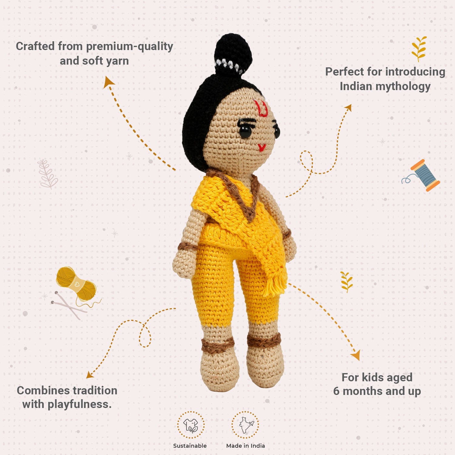 Little Ginnie Lord Ram Crochet Toy | Return & Birthday Gift - AMYH - RAM - ST