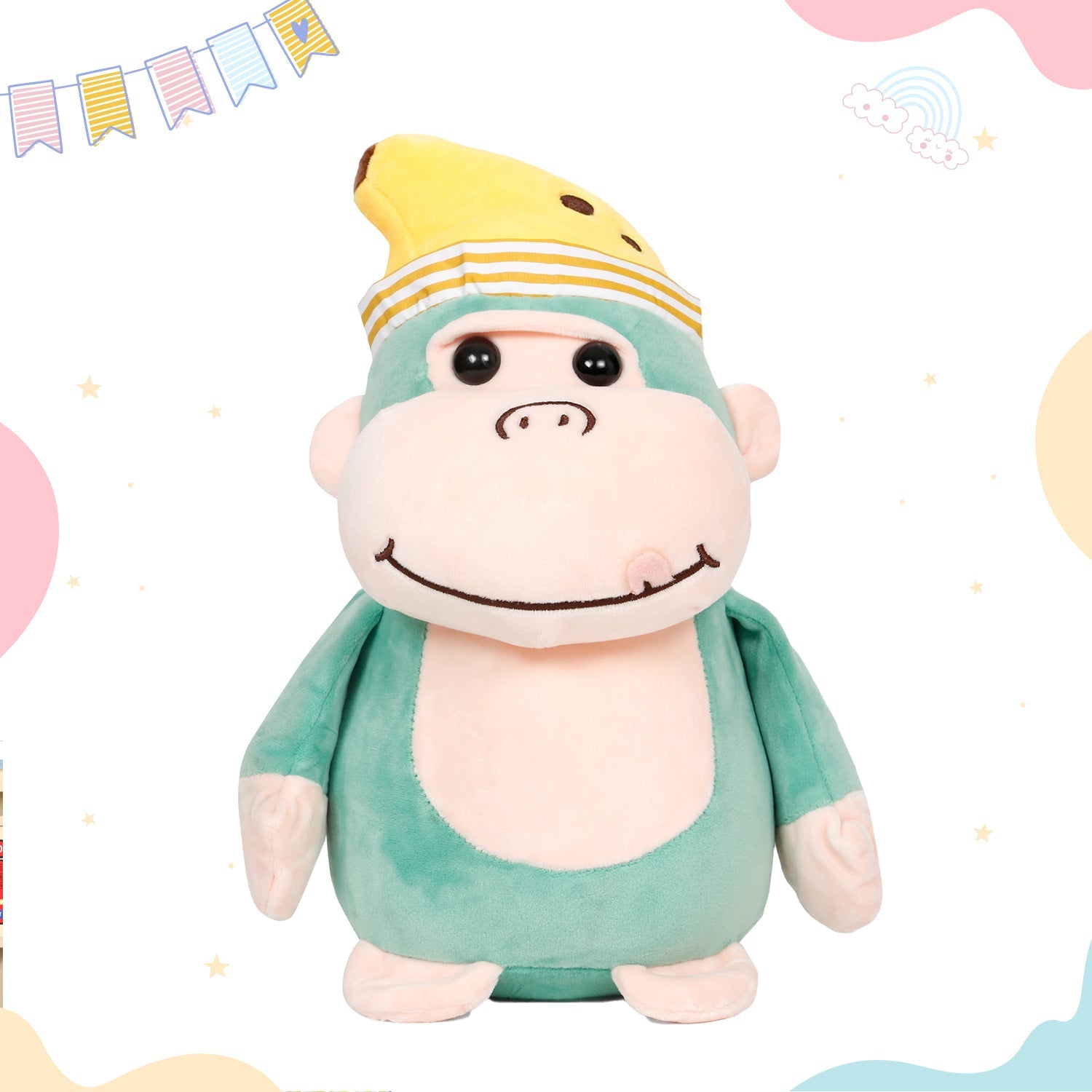 LITTLE GINNIE Monkey Soft Toys - Cyan | Returned & Birthday Gift for Baby - LG - CYAN - BANANA - ST
