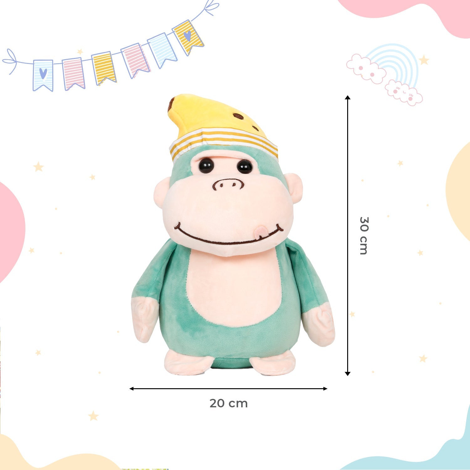 LITTLE GINNIE Monkey Soft Toys - Cyan | Returned & Birthday Gift for Baby - LG - CYAN - BANANA - ST