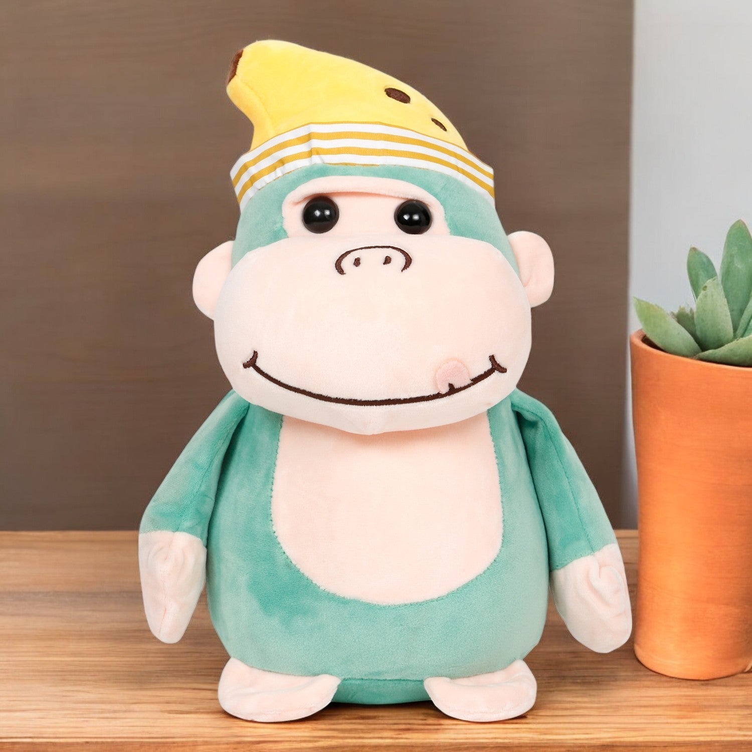LITTLE GINNIE Monkey Soft Toys - Cyan | Returned & Birthday Gift for Baby - LG - CYAN - BANANA - ST