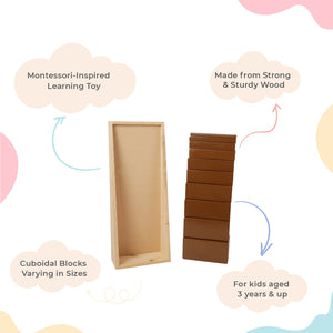 Little Ginnie Montessori Brown Stairs - Wooden Building Block Toys Set for Kids with 10 Durable Cuboidal Blocks with Case - LG - PBX - STAIRS - BR