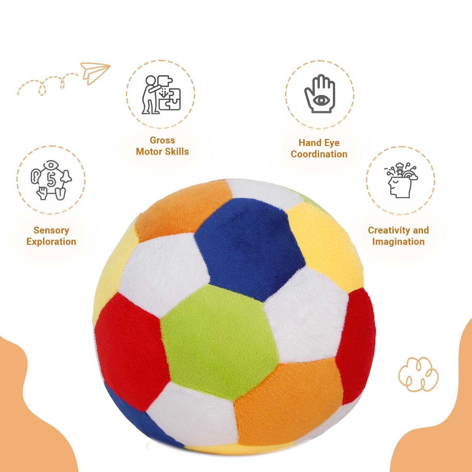 LITTLE GINNIE Multicolour Soft Ball for Kids - Plush Toy for Newborn Baby | Return & Birthday Gift - NK - MUL - SOFT - BALL