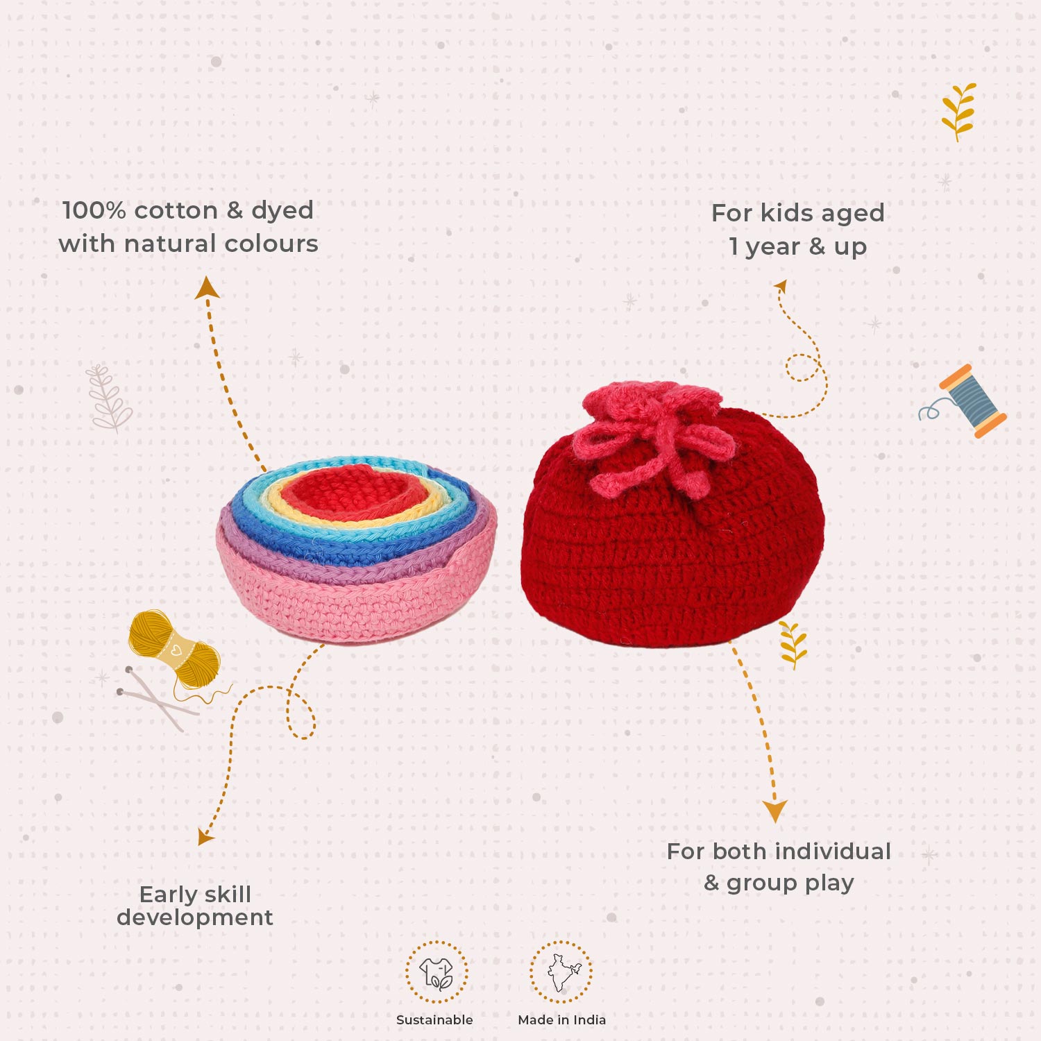 Little Ginnie Nesting Ball Game with Potli For Kids - AMYH - NST - BALL - 002