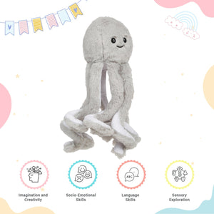 LITTLE GINNIE Octopus Soft Toy for Kids - Age 6 Months + - TT - OCT - GRY - 01