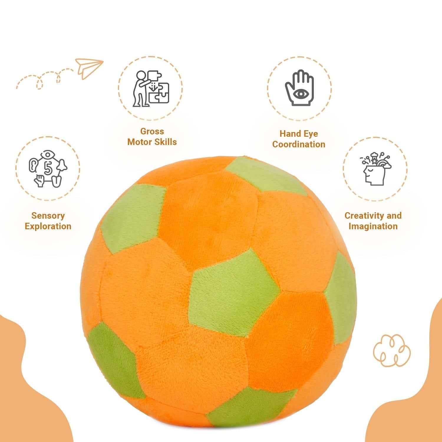 Little Ginnie Orange Green Soft Ball for Kids - Plush Toy for Newborn Baby | Return & Birthday Gift - NK - GRN - SOFT - BALL