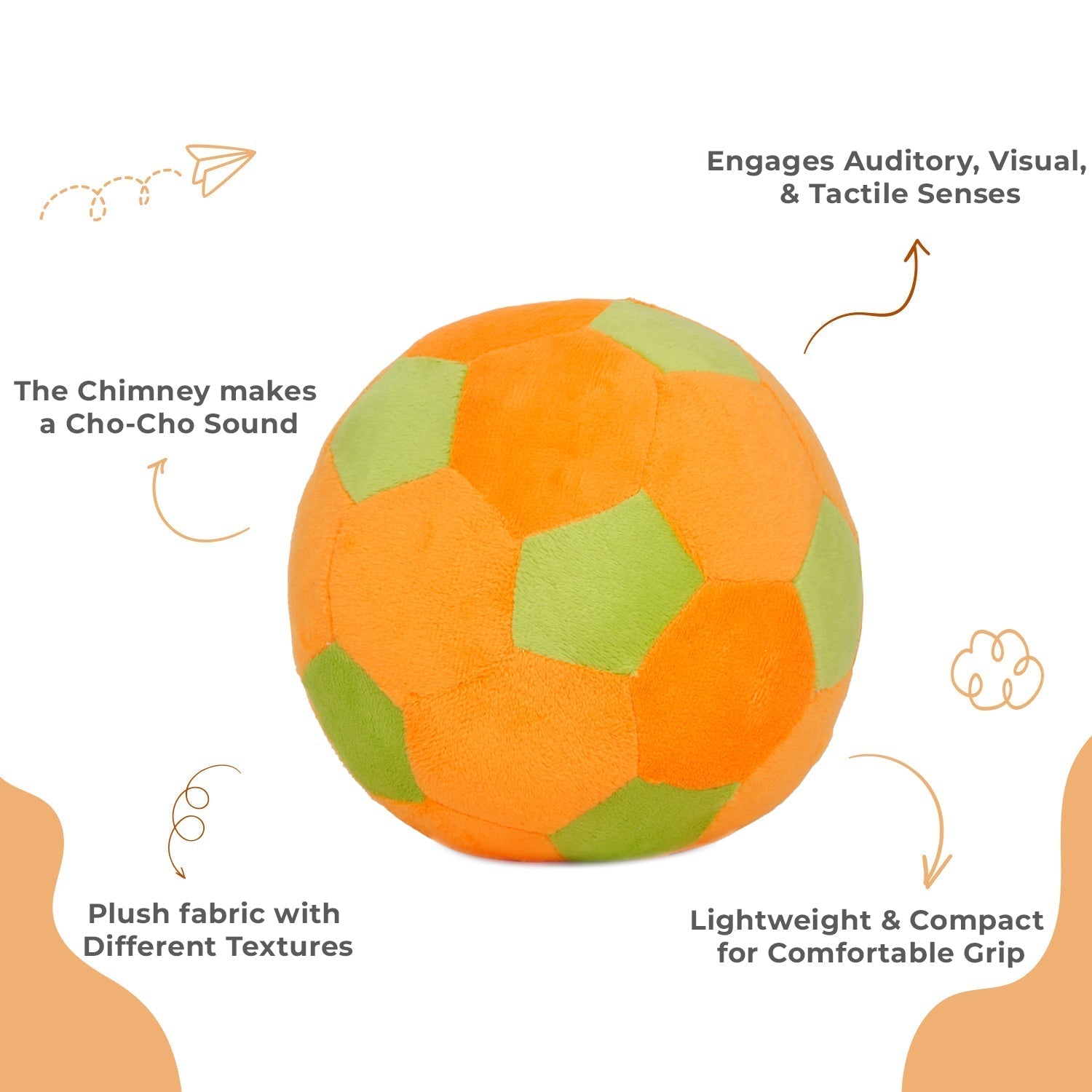 Little Ginnie Orange Green Soft Ball for Kids - Plush Toy for Newborn Baby | Return & Birthday Gift - NK - GRN - SOFT - BALL