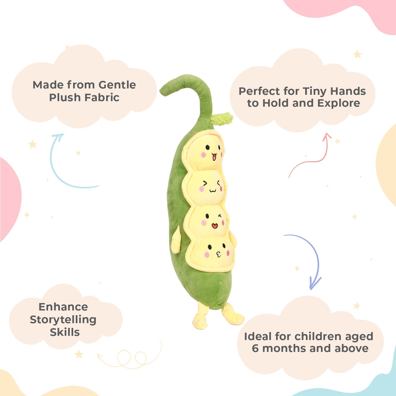 LITTLE GINNIE Peas Soft Toy - Yellow Green | Adorable Home & Living Room Décor - LG - PEA - GRN - ST