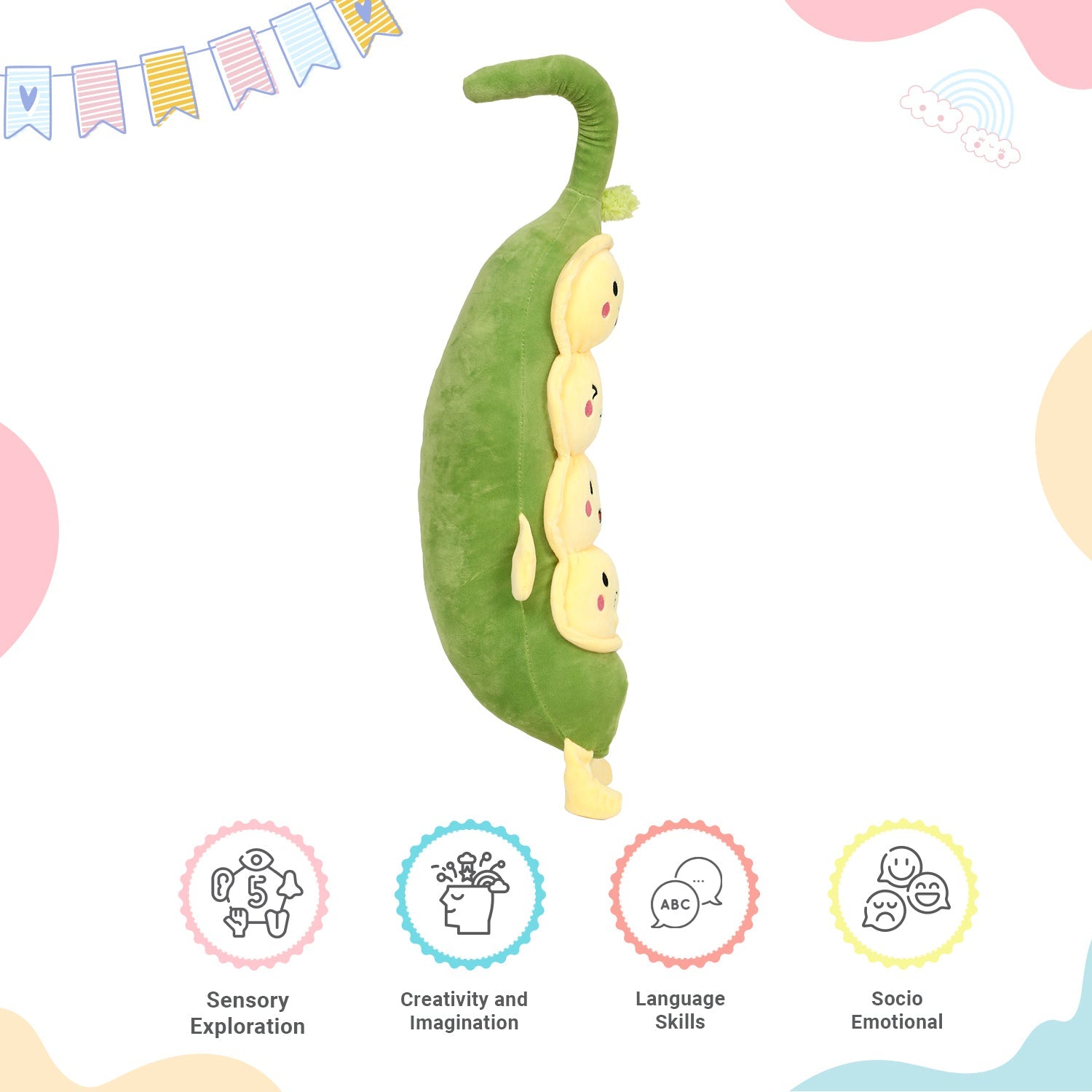 LITTLE GINNIE Peas Soft Toy - Yellow Green | Adorable Home & Living Room Décor - LG - PEA - GRN - ST