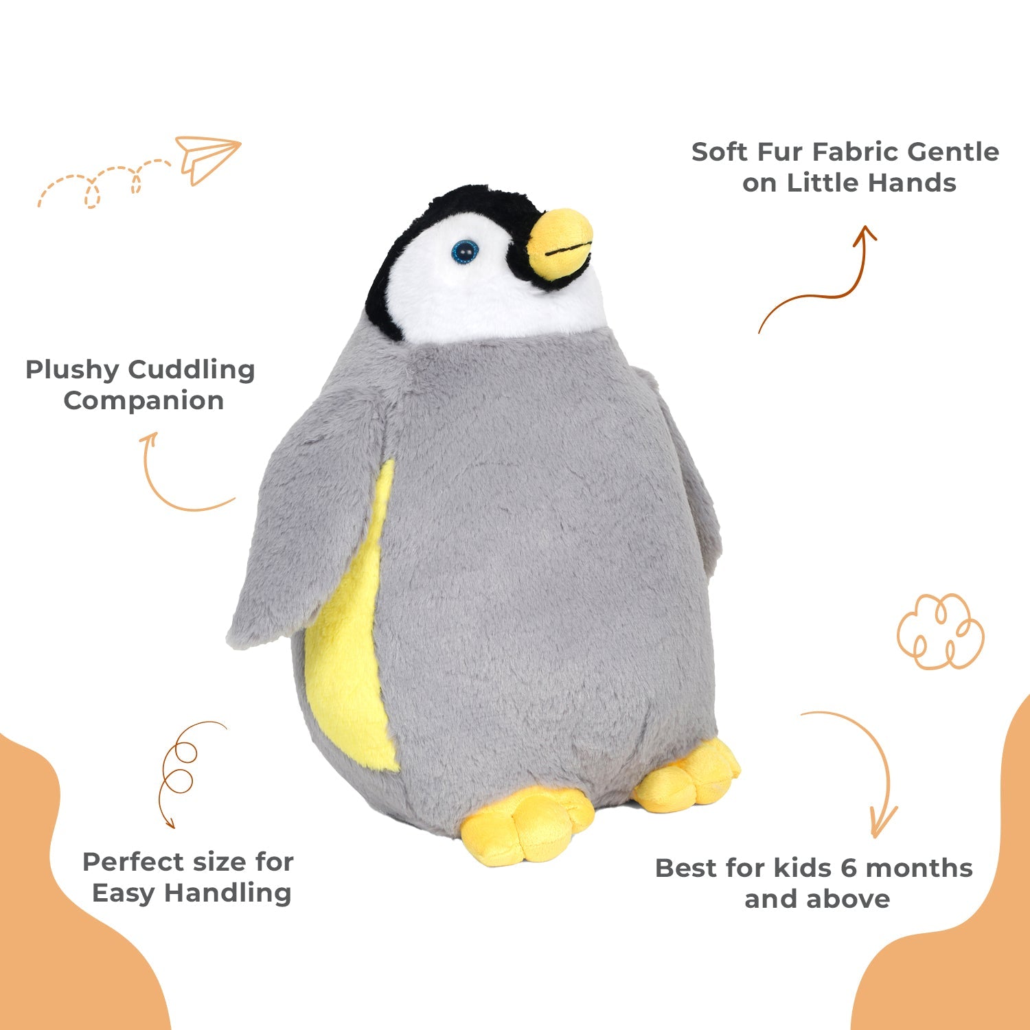 LITTLE GINNIE Penguin Soft Toy for Kids - Grey White - NK - PENG - GRY - W - ST