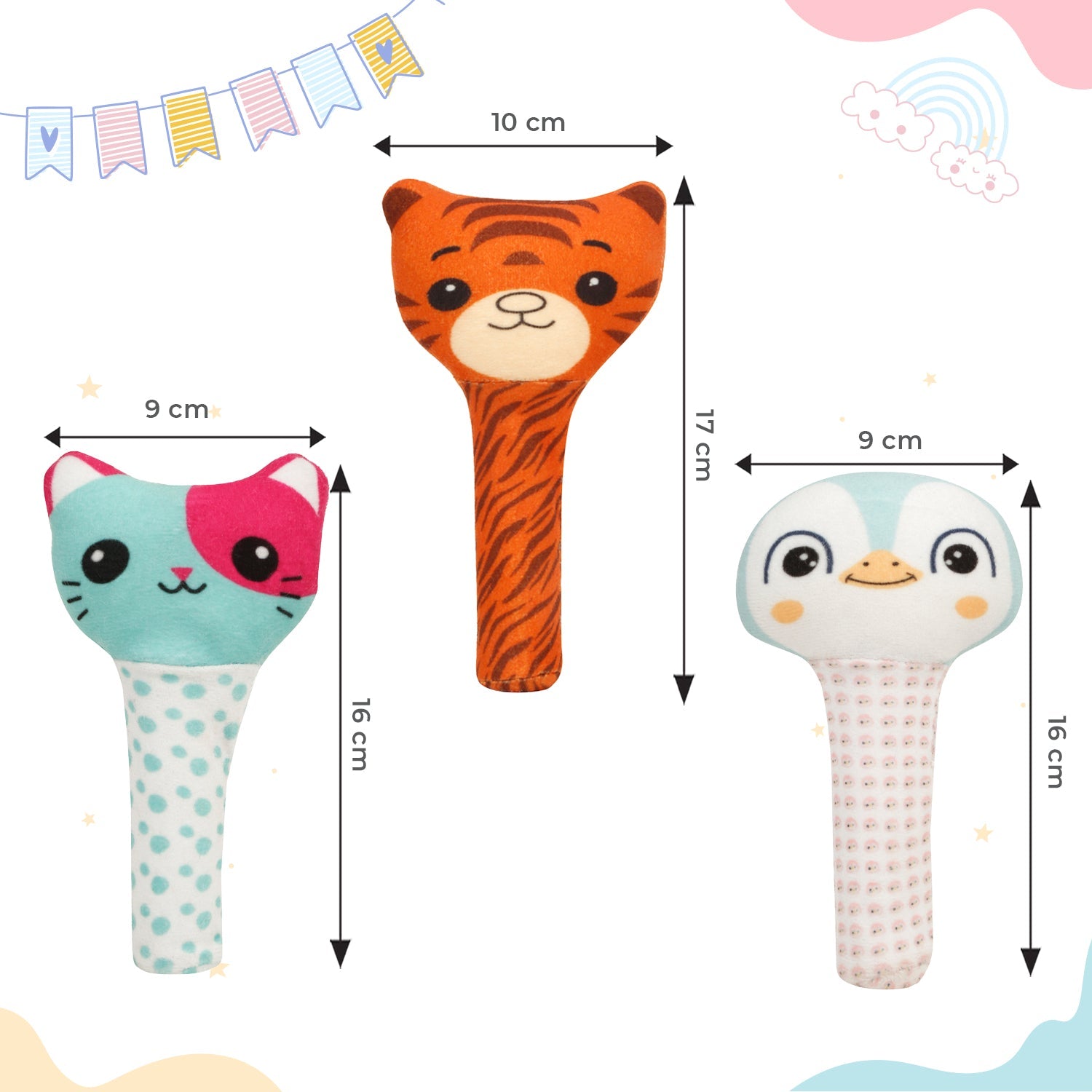 Little Ginnie Plush Rattle set of 3 For Kids - TT - PLUSH - RATL - SET