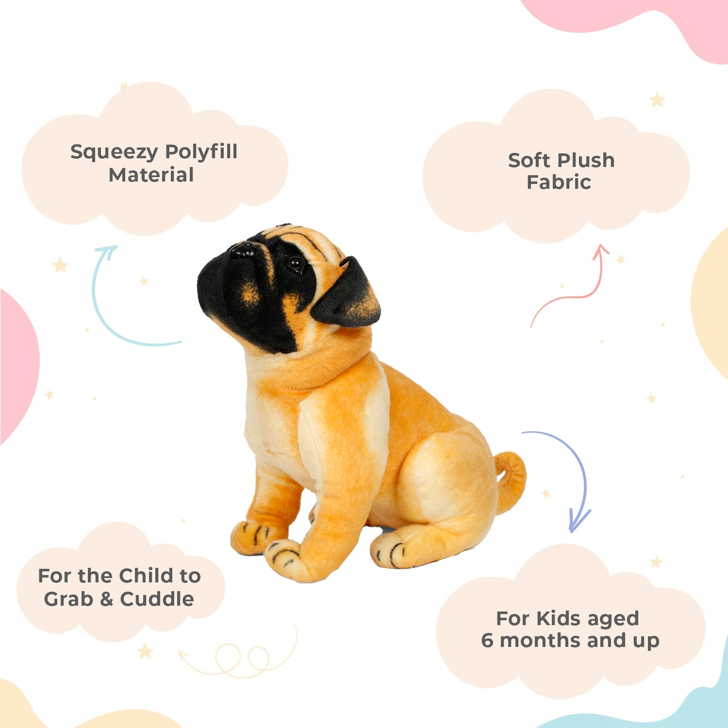 LITTLE GINNIE Pug Dog Soft Toy | Soft Toy for Home & Living Room Décor | Perfect for Birthday & Return Gifts - LG - PUG - ST