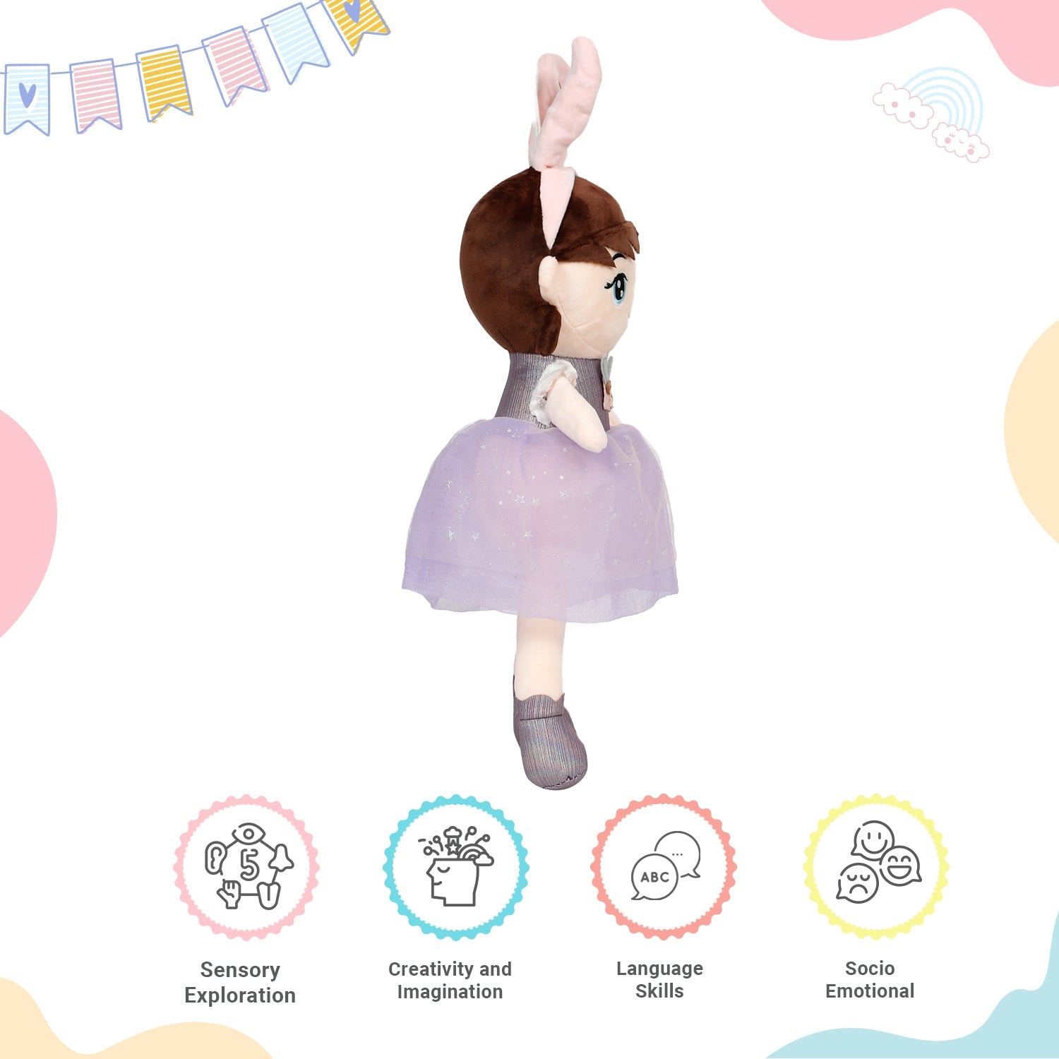 Little Ginnie Soft Doll For Kids - Purple | Returned & Birthday Gift for Baby - LG - SOFT - DOLL - PUR