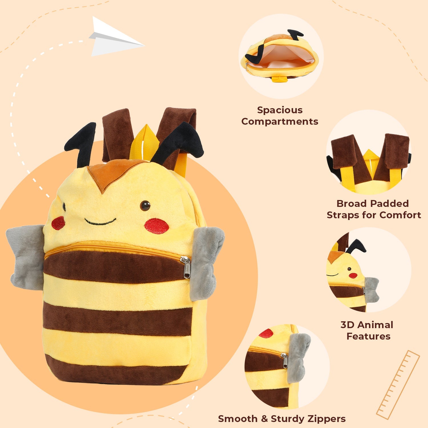 LITTLE GINNIE Soft Kids Bee Bag for School - NK - BEE - BAG