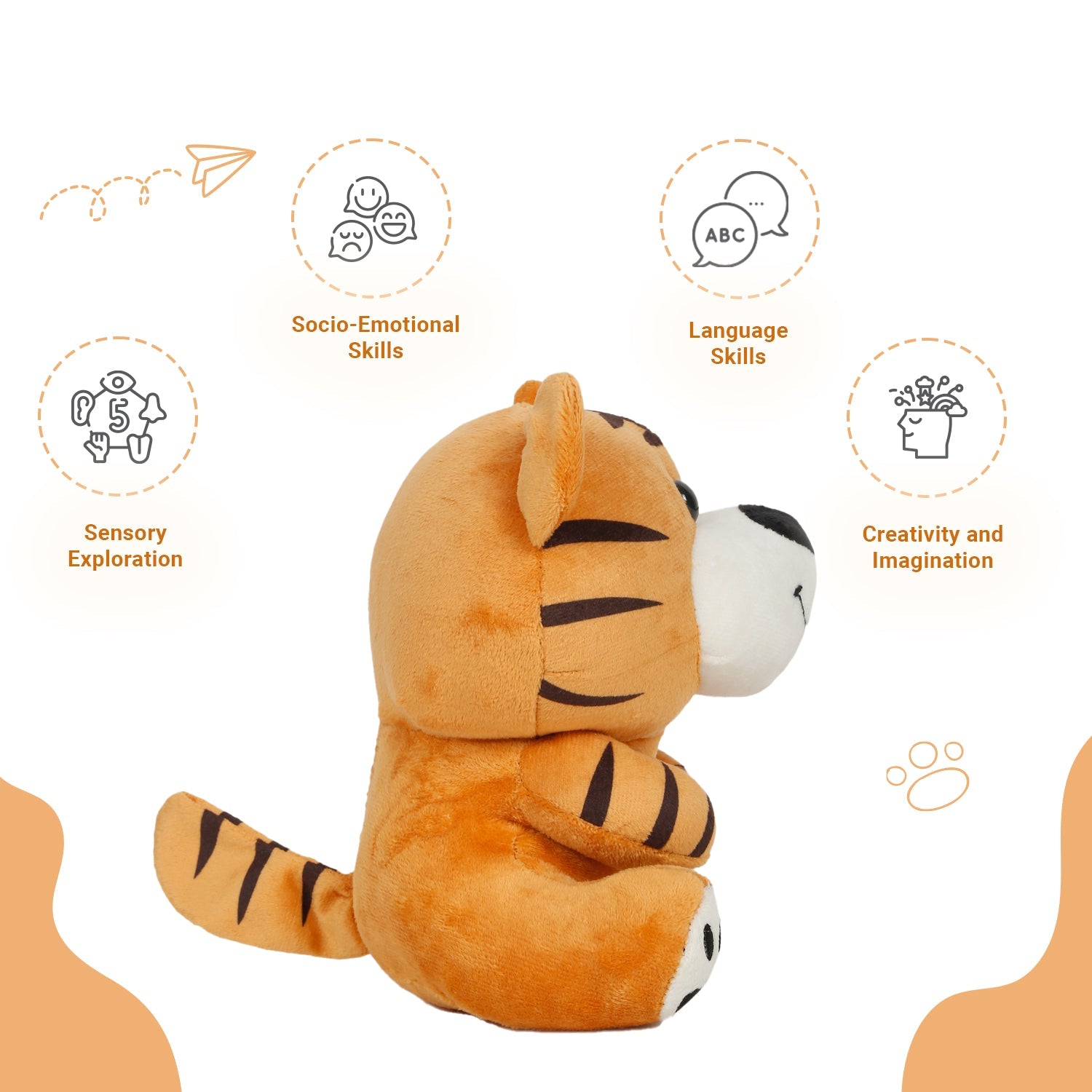LITTLE GINNIE Tiger Soft Toy for Kids - Brown - Plush Toy for Newborn Baby - Age 6 Months + - NK - TIGER - ST