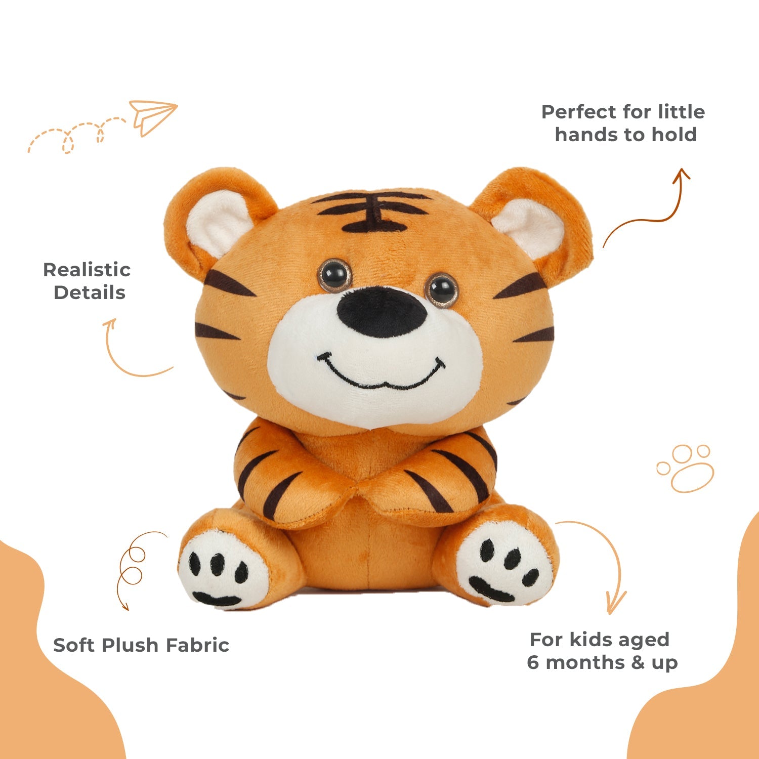 LITTLE GINNIE Tiger Soft Toy for Kids - Brown - Plush Toy for Newborn Baby - Age 6 Months + - NK - TIGER - ST